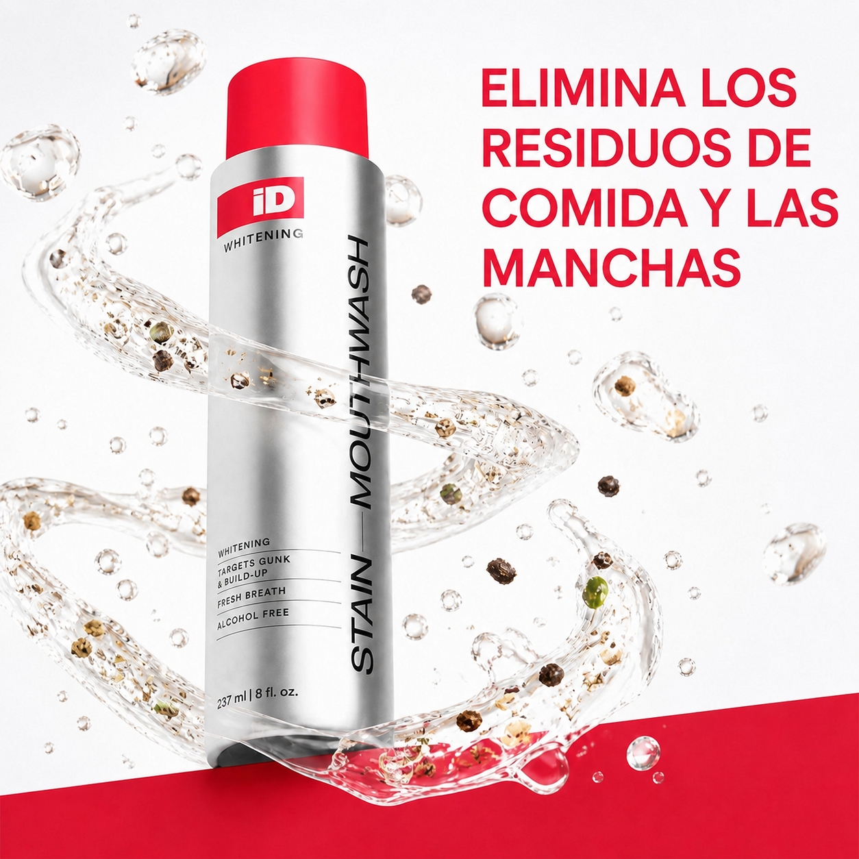 iD Stain Enjuague bucal blanqueador para dientes blancos, refresca el aliento con aceites esenciales 237 ml